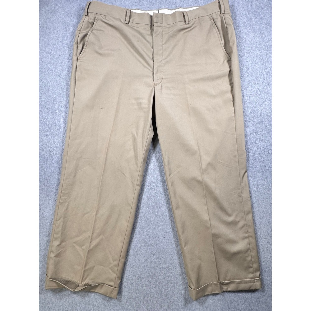 Brooks Brothers Mens Khaki Tan Dress Pants USA Made Cuffed Flat Front 40x27